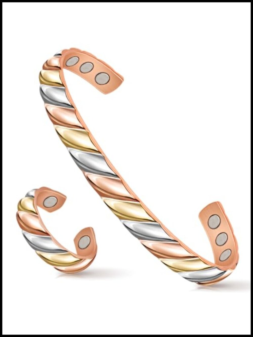 Pure Copper Lymph Detox Magnetic Bracelet & Ring Set Bangle 7"